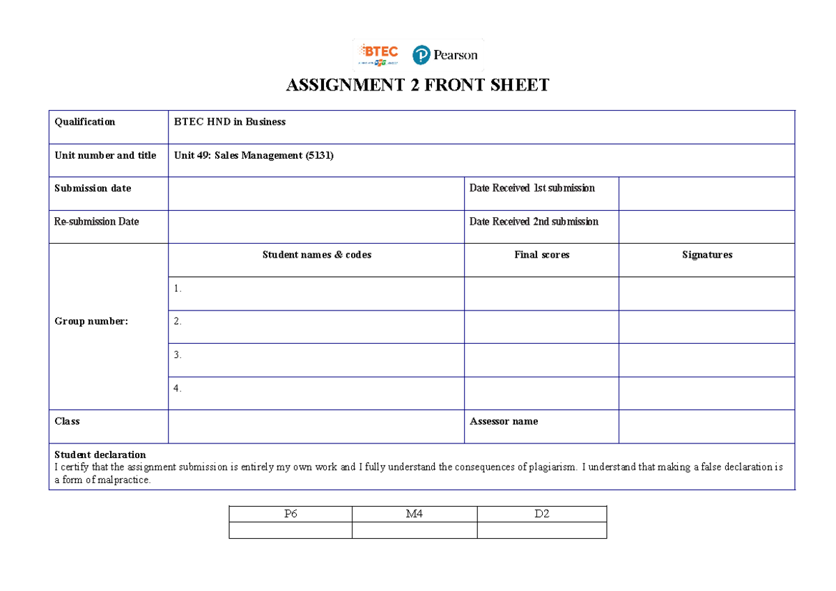 Unit 49 5131 ASM 2 Frontsheet - ASSIGNMENT 2 FRONT SHEET Qualification ...