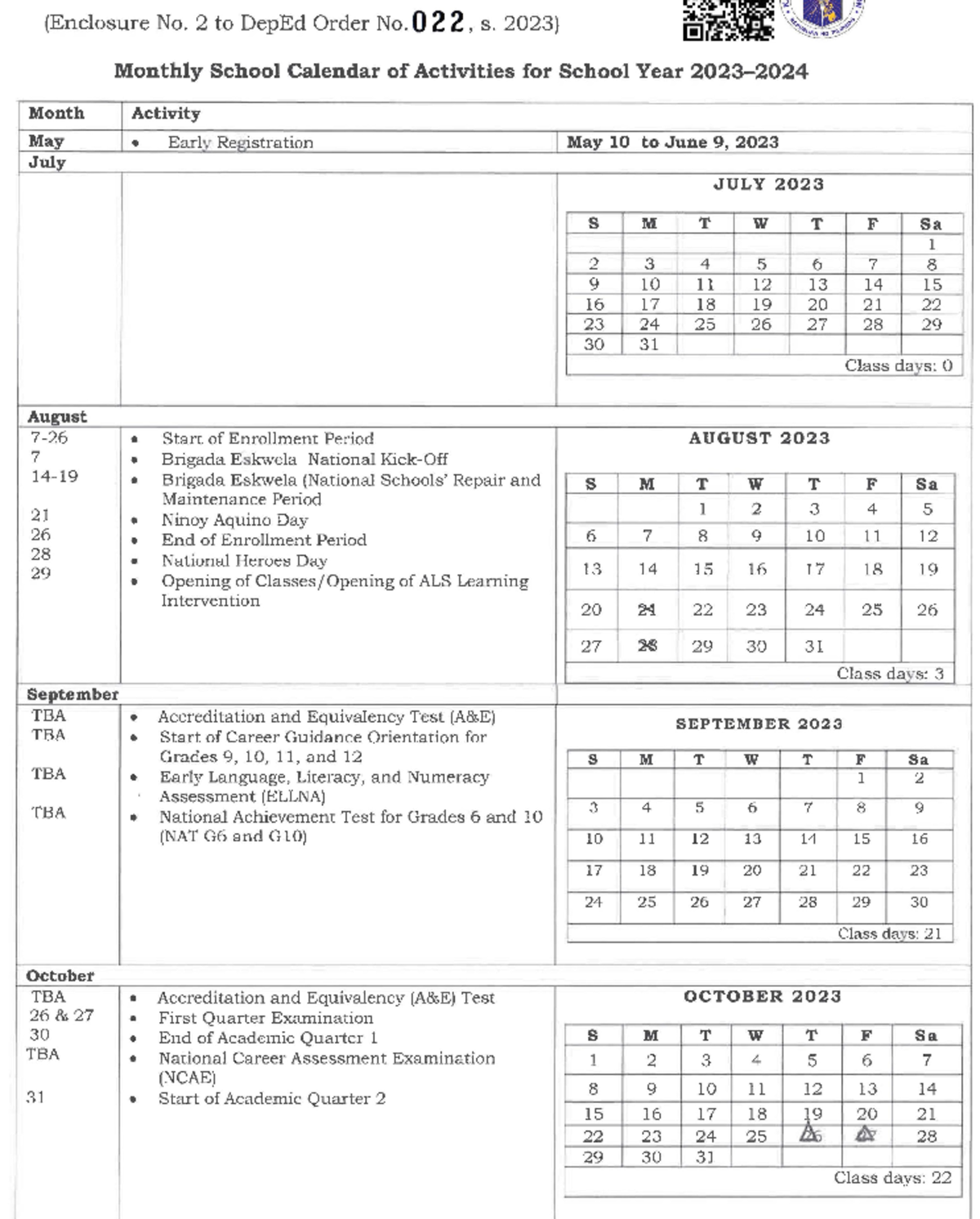 School Calendar - Mathematics in Modern World - Studocu