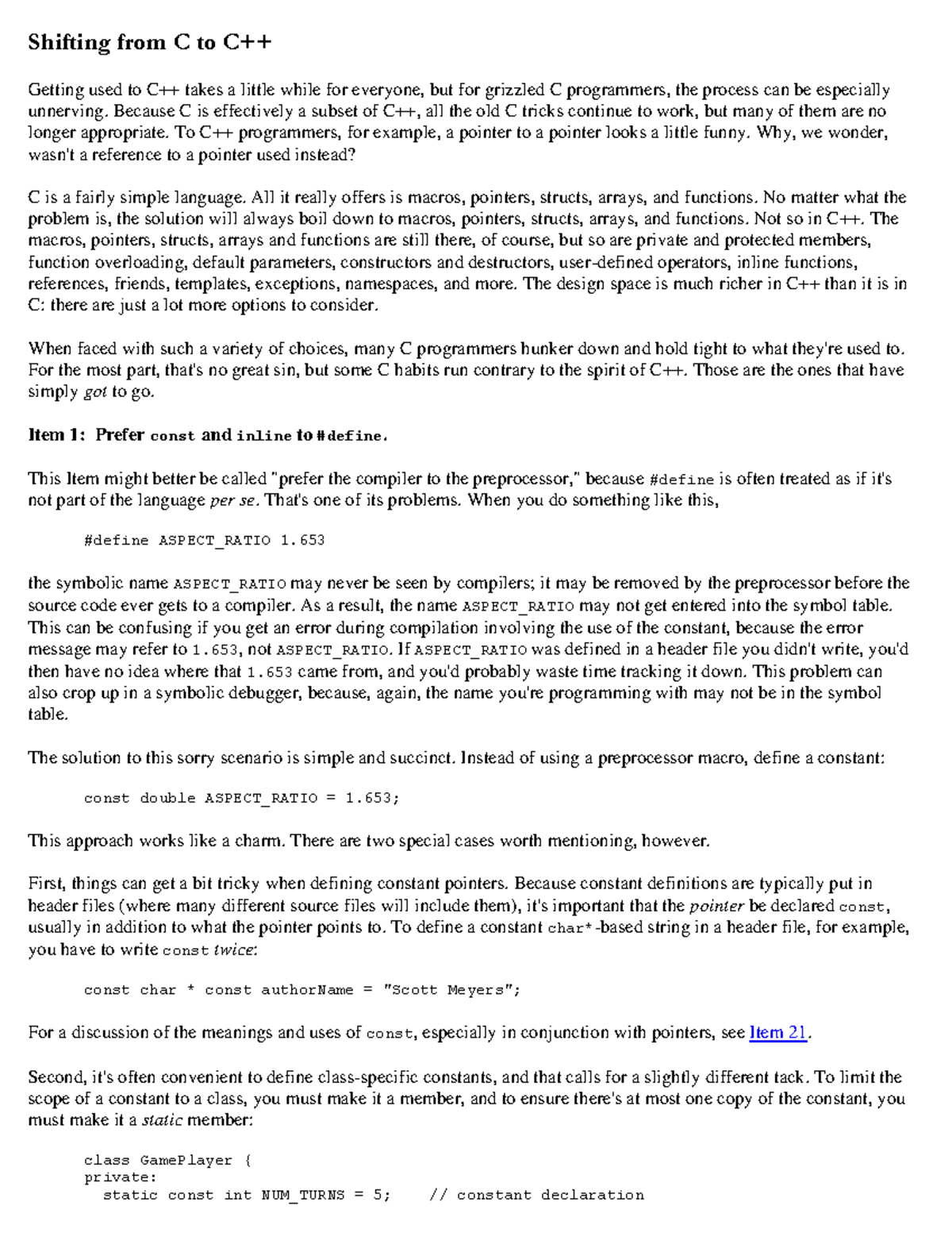 Effective C++ - Preparation - Shifting from C to C++ Getting used to ...