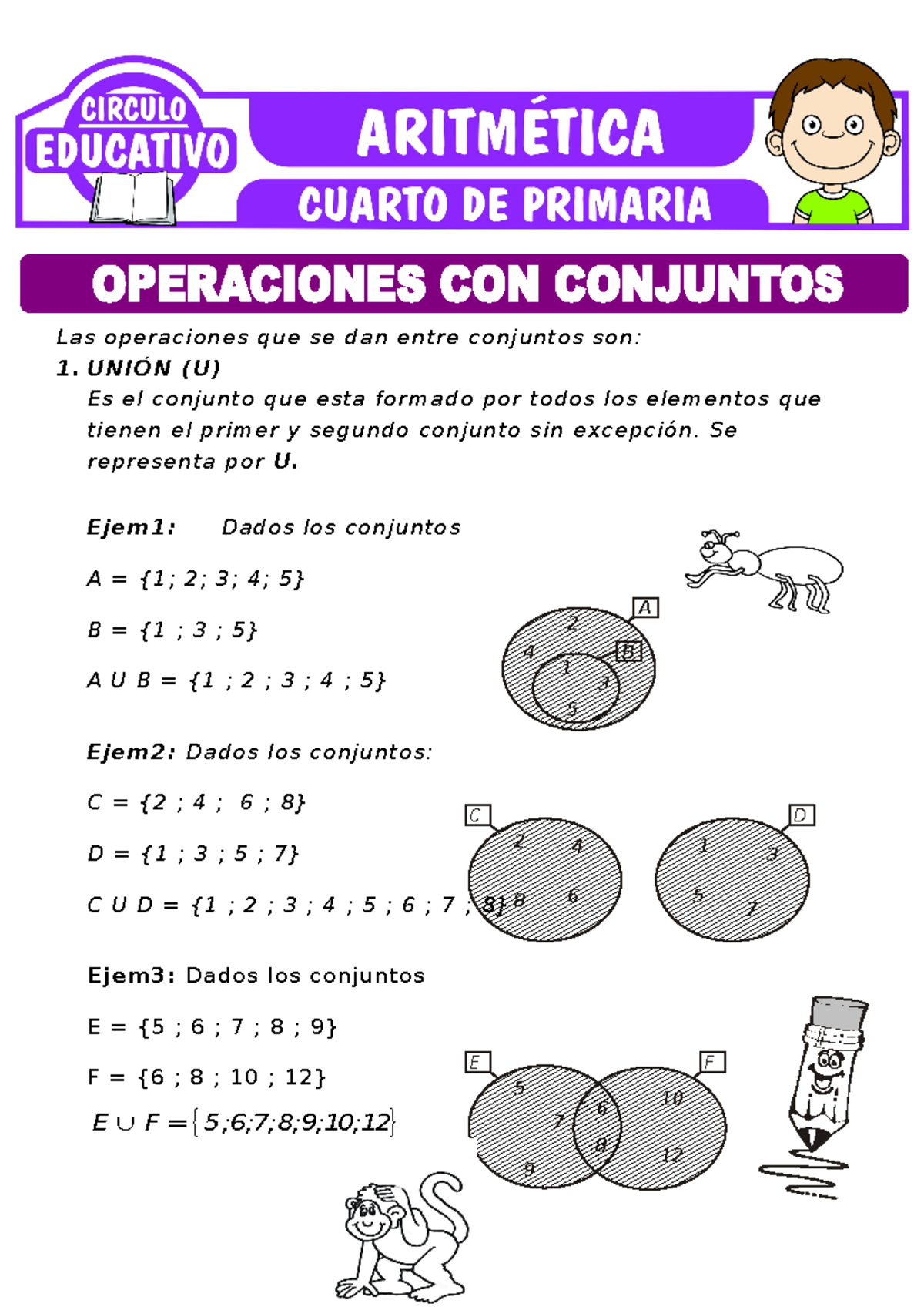 Operaciones con Conjuntos para Cuarto de Primaria - Ejercicios y ...
