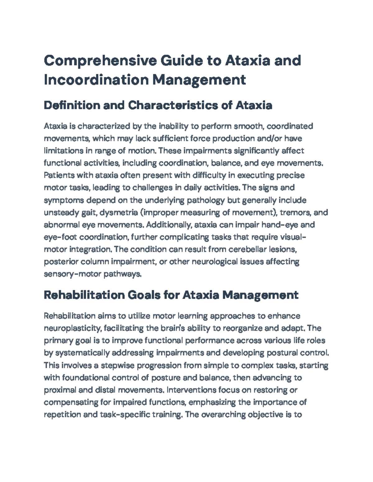 Comprehensive Guide to Ataxia Rehabilitation Strategies (ATX 101) - Studocu