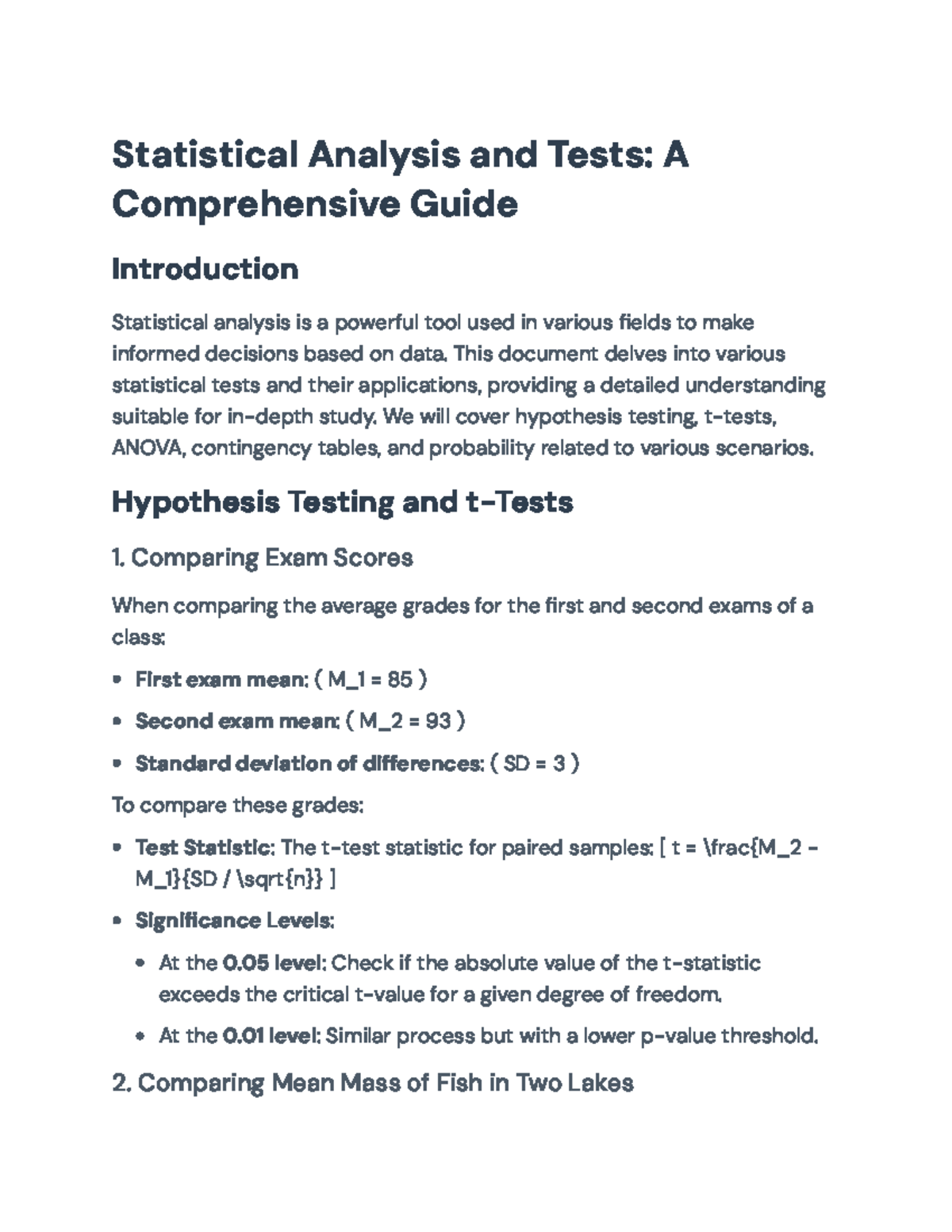 Comprehensive Statistical Analysis Guide: Tests & Applications (STAT101 ...