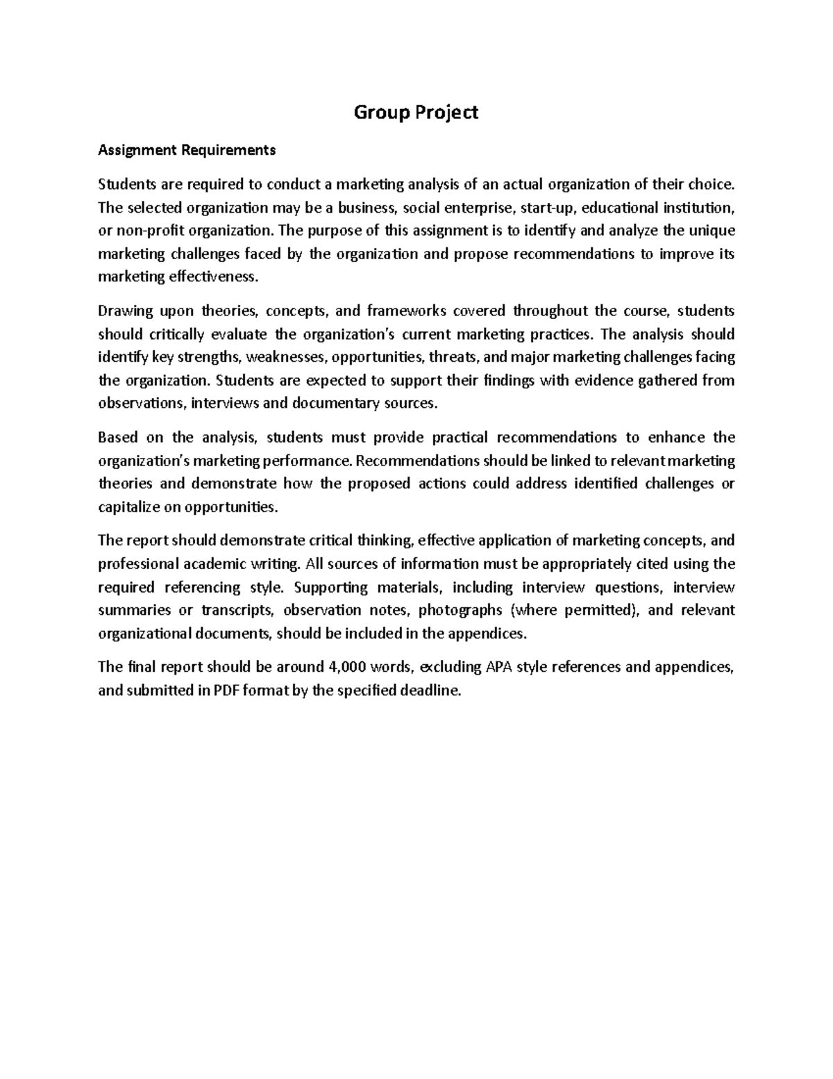 Marketing Analysis Group Project Requirements (Course Code: 09 06 2026 ...