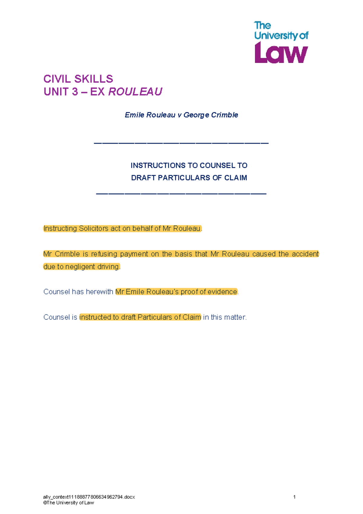 Unit 3 ex Rouleau - CIVIL SKILLS UNIT 3 – EX ROULEAU Emile Rouleau v ...