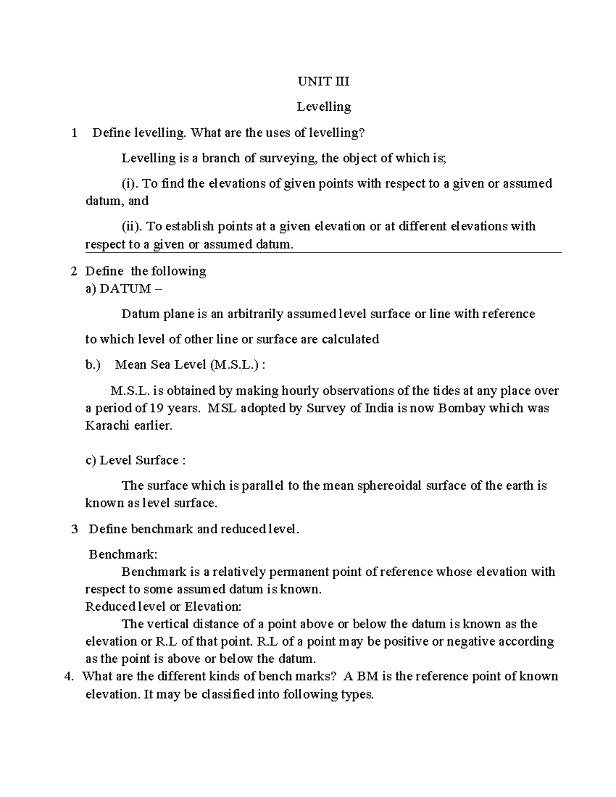 Levelling Concepts - Survey Module 3 - 2sem-Notes - Studocu