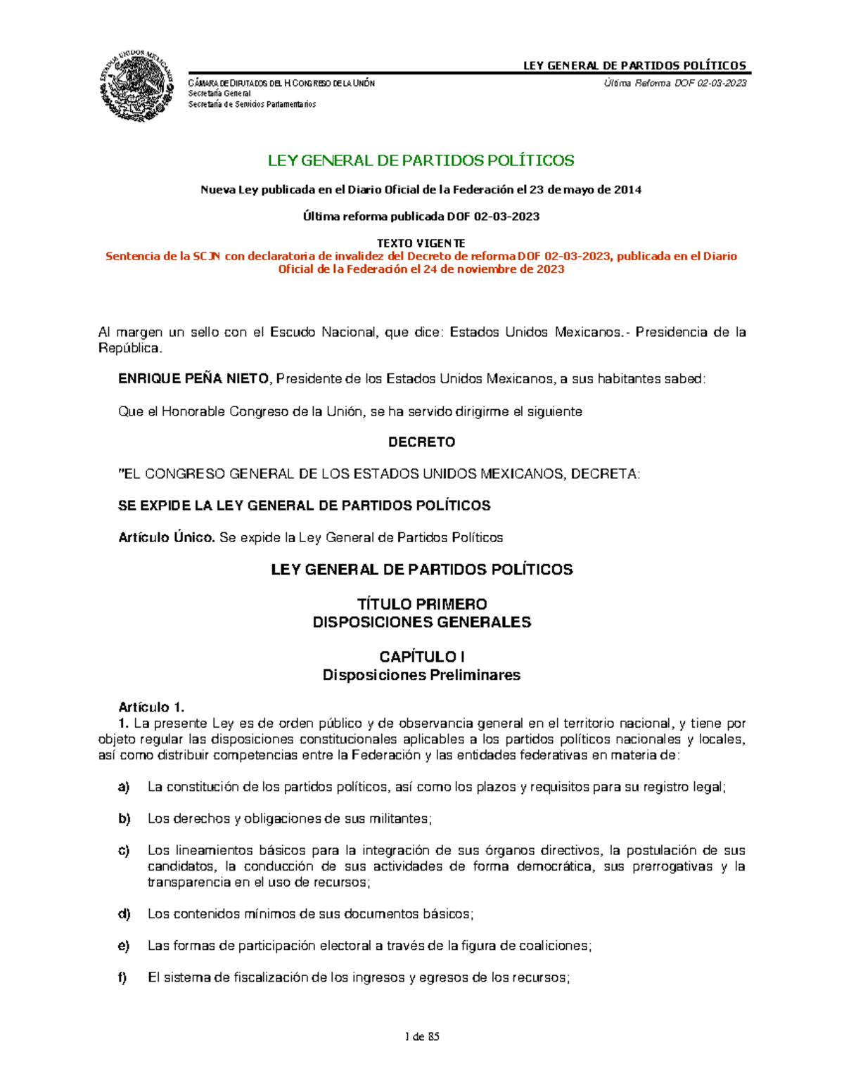 Ley General de Partidos Políticos (LGPP) - Texto Vigente y Reformas ...