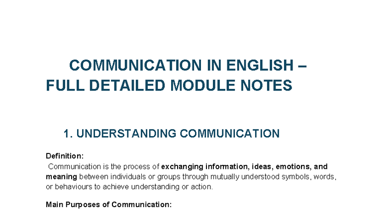 📘 Communication in English: Comprehensive Module Notes (ENG101) - Studocu