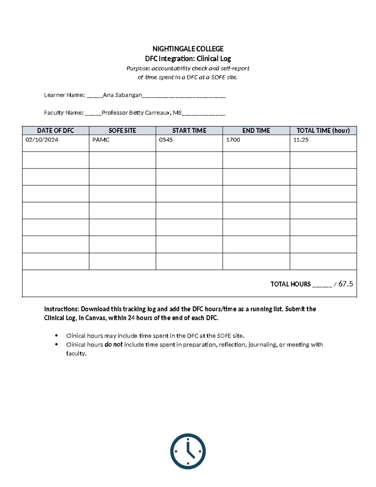 DFC Integration Clinical Log - PAMC 366-16-1-1 - Studocu
