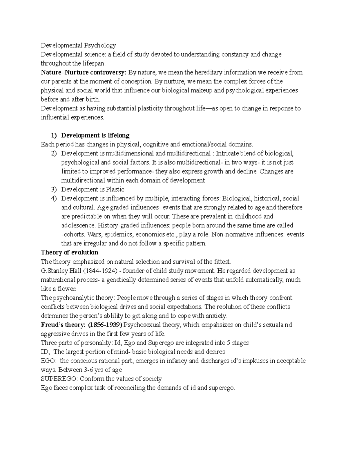 Mphil preps nots - Preparation notes - Developmental Psychology ...
