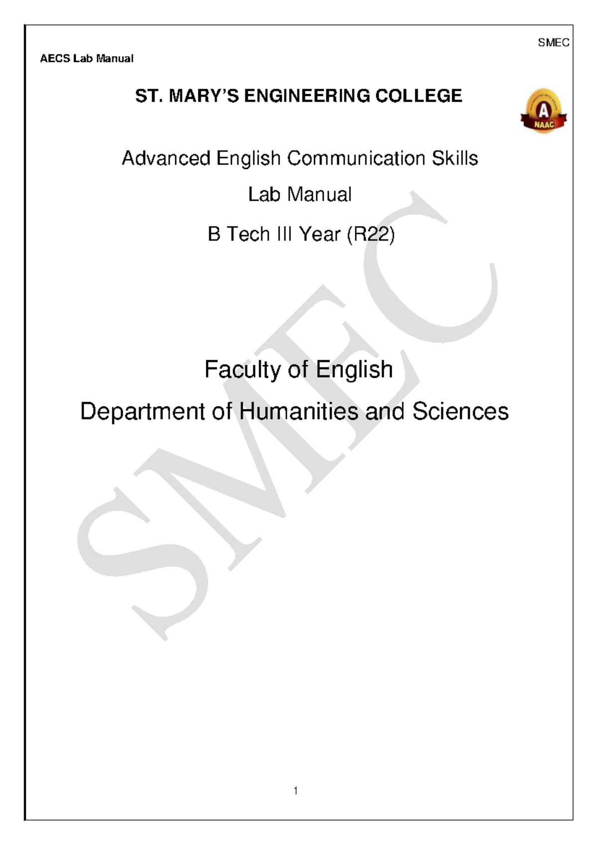 SMEC AECS Lab Manual: Advanced English Communication Skills (R22) - Studocu