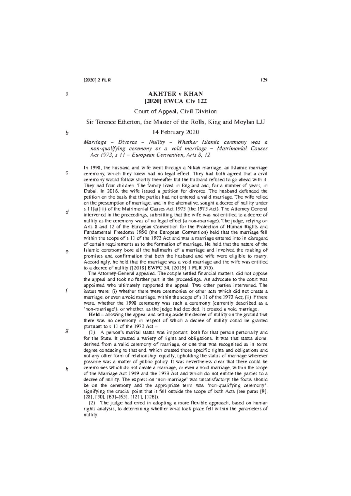 Akhter v Khan [2020] CA - Appeal on Islamic Ceremonial Nullity Issues ...