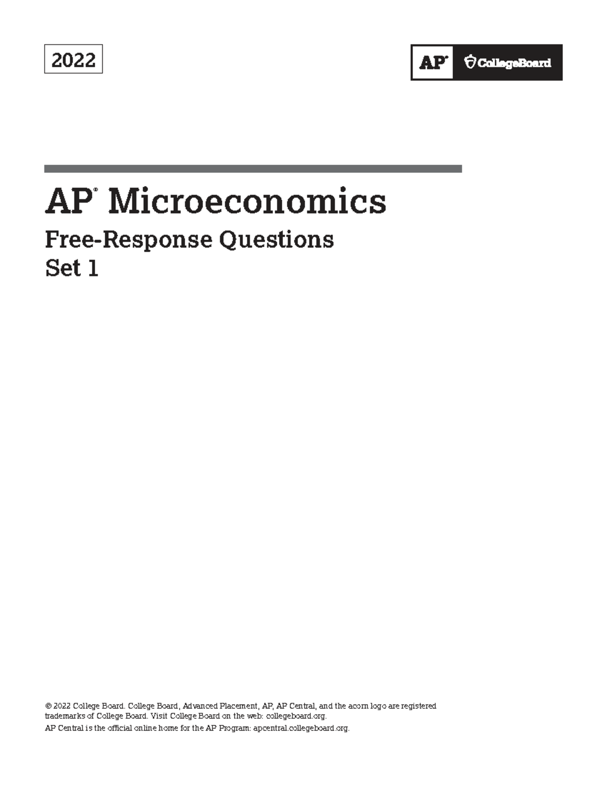 AP22 FRQ Microeconomics Set 1 - College Board 2022 Questions - Studocu