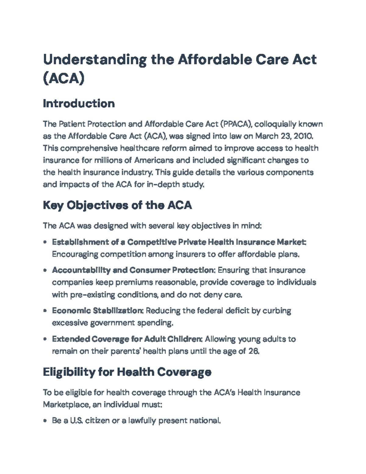 Understanding the Affordable Care Act (ACA): Key Provisions and Impact ...