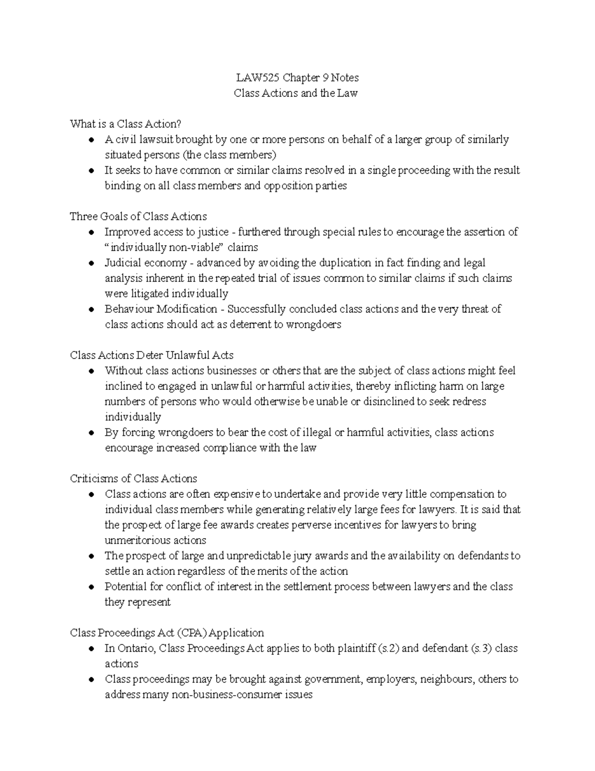 LAW525 Chapter 9 Notes: Understanding Class Actions and Their Impacts ...