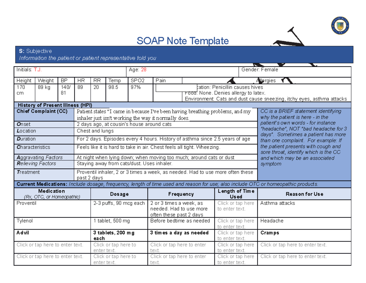 Week 2 SOAP Notes: Tina Jones' Respiratory Assessment and Plan - Studocu
