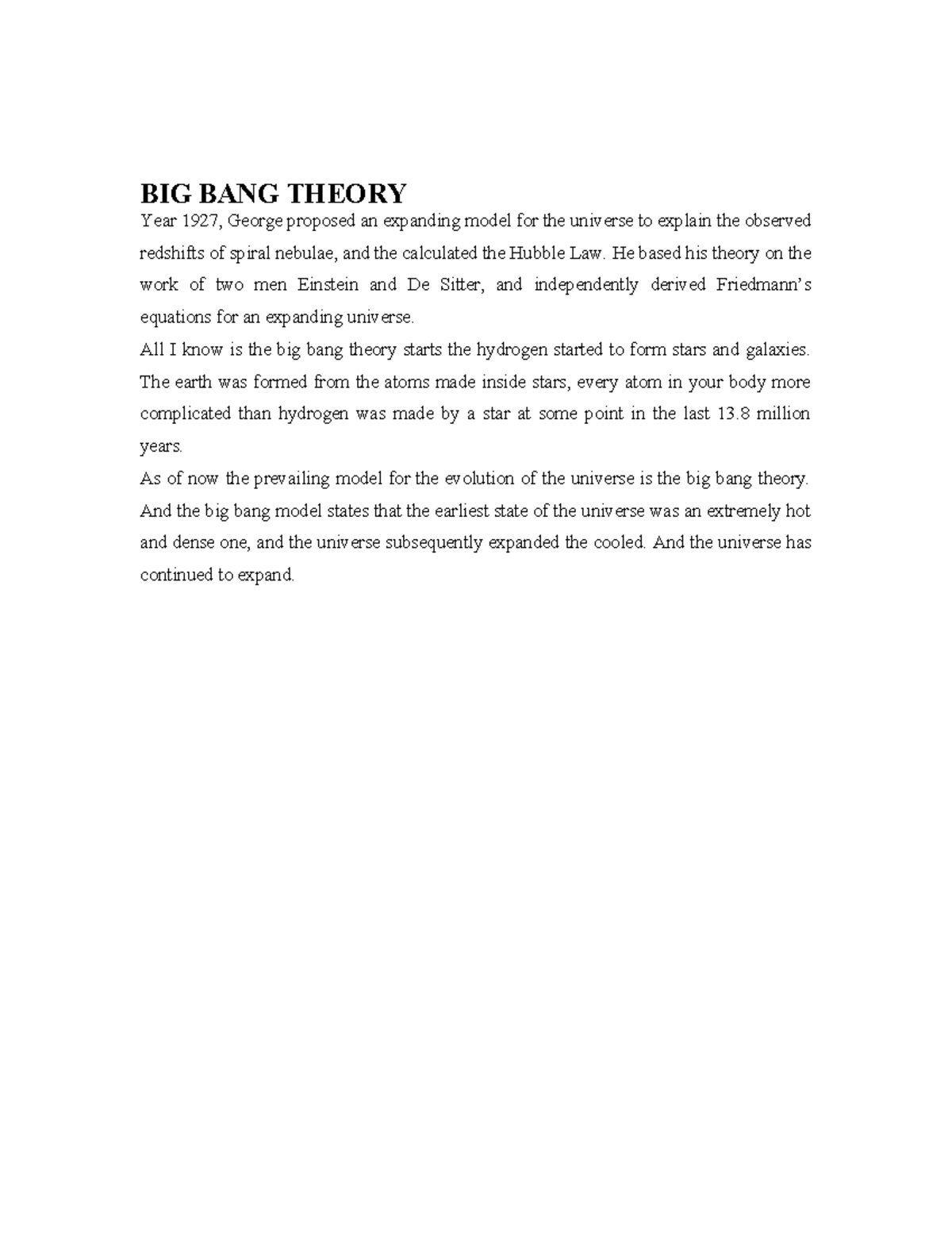 BIG BANG Theory Overview: Exploring Cosmic Evolution and Origins - Studocu