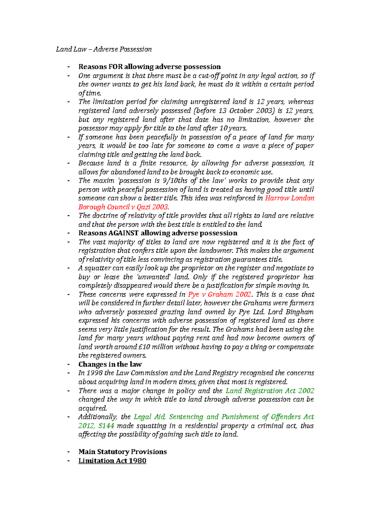 Land Law – Adverse Possession - Land Law – Adverse Possession Reasons ...