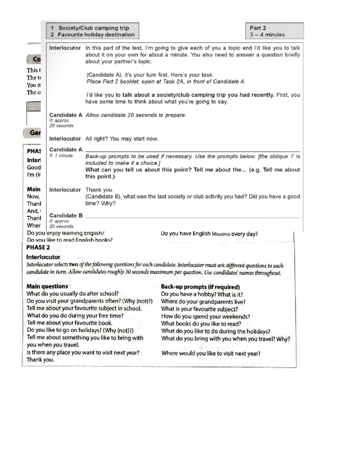 Speaking Test Form 2 AR1: Camping Trip & Holiday Destination - Studocu