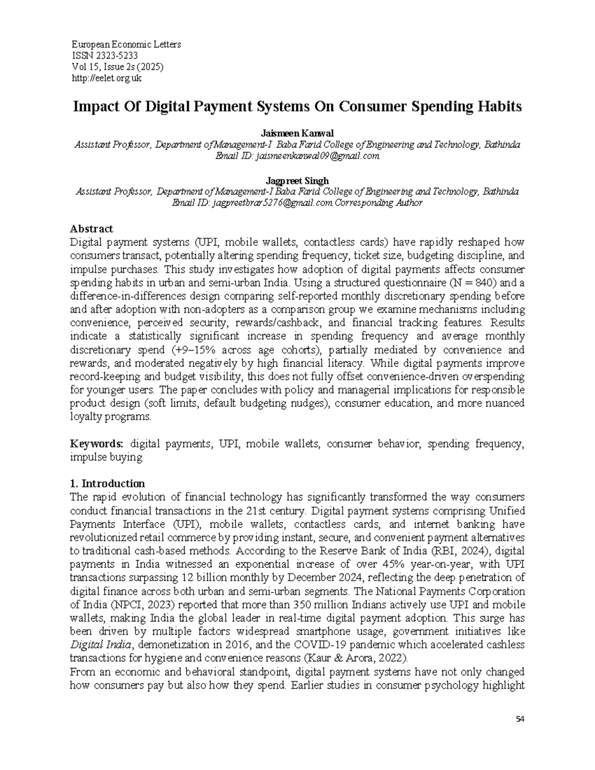Impact of Digital Payment Systems on Consumer Spending Habits (EEL 15 ...