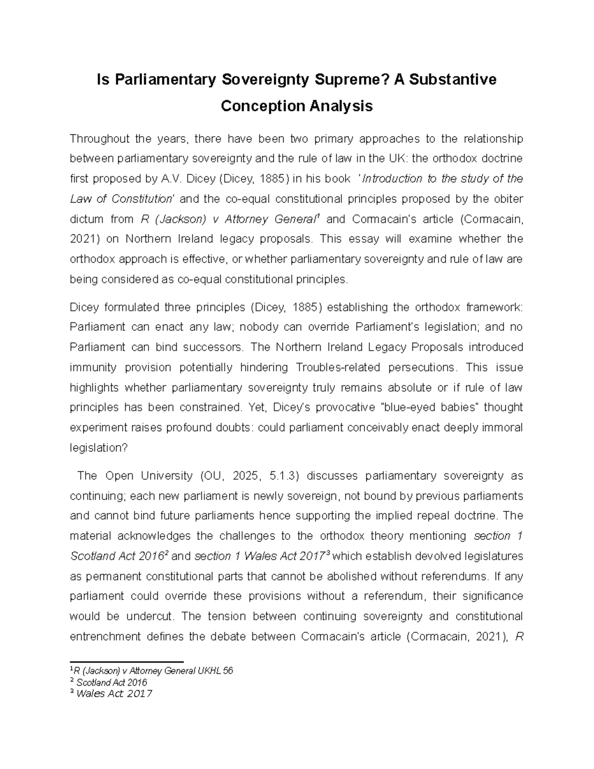 W211 Essay: Analyzing the Supremacy of Parliamentary Sovereignty - Studocu