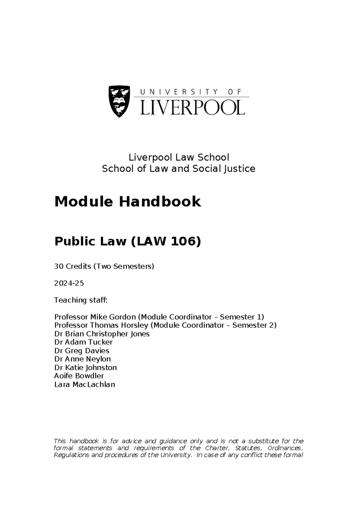 Public Law Module Handbook Summary (LAW 106) - Liverpool Law School ...