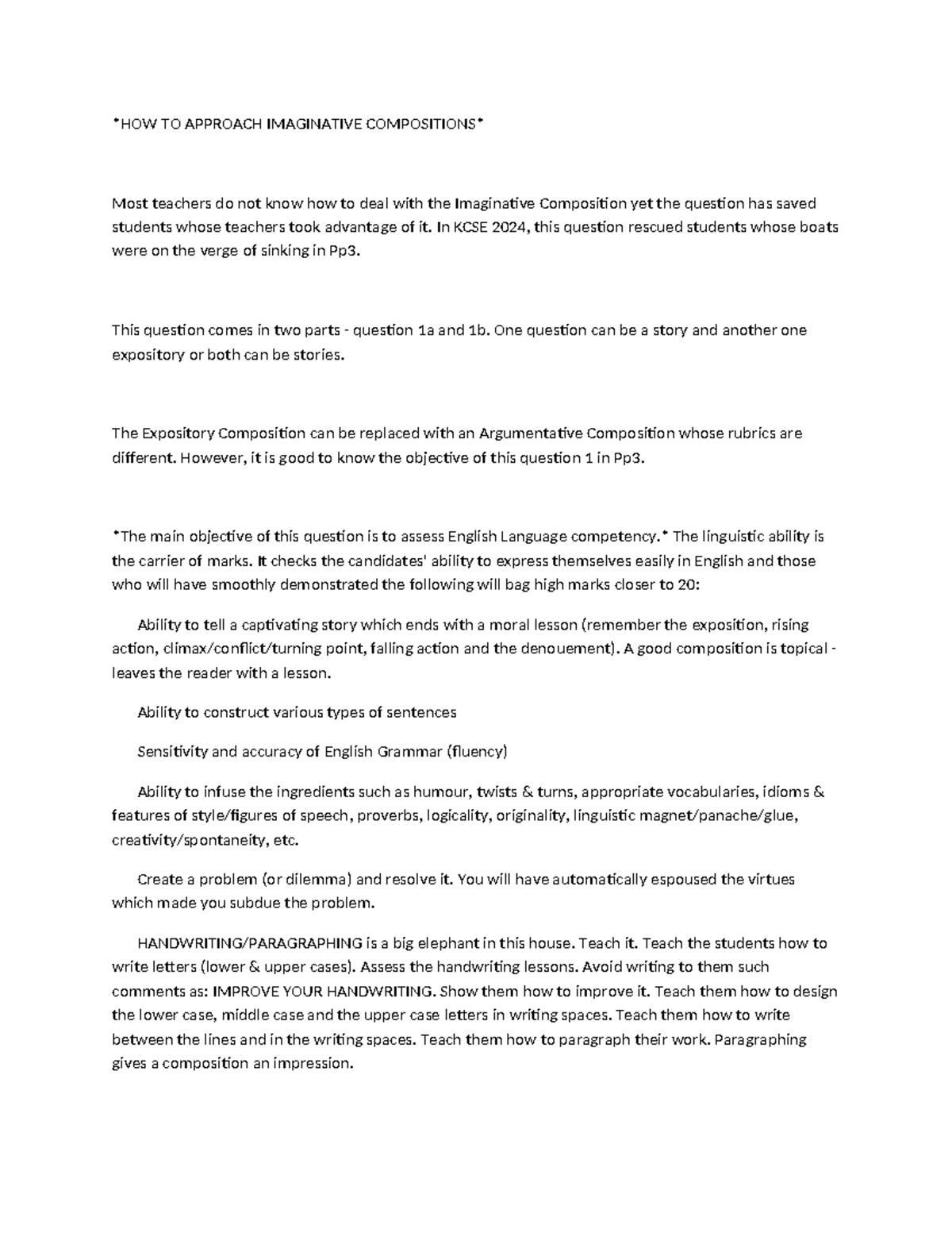 Imaginative Composition Strategies for KCSE 2024 Pp3 - Studocu