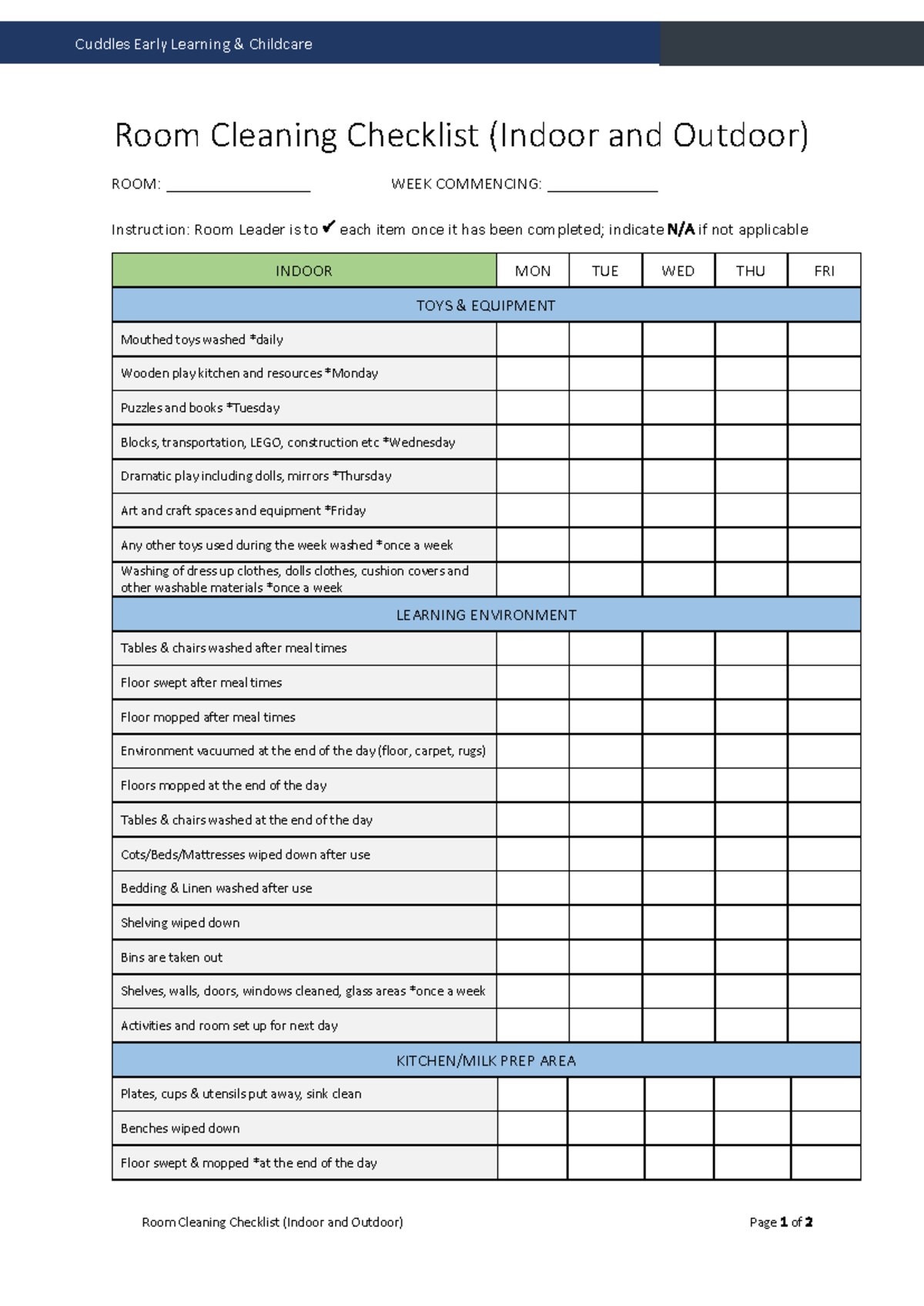 Room Cleaning Checklist Indoor and Outdoor V3.3.20 2 - Room Cleaning ...