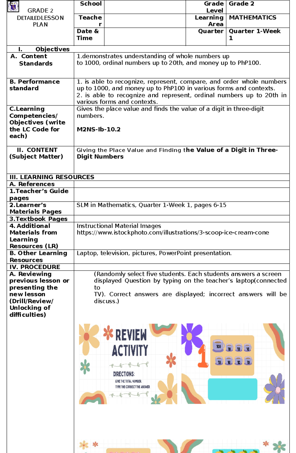 DLP TECH: Detailed Lesson Plan for Grade 2 Mathematics - Studocu