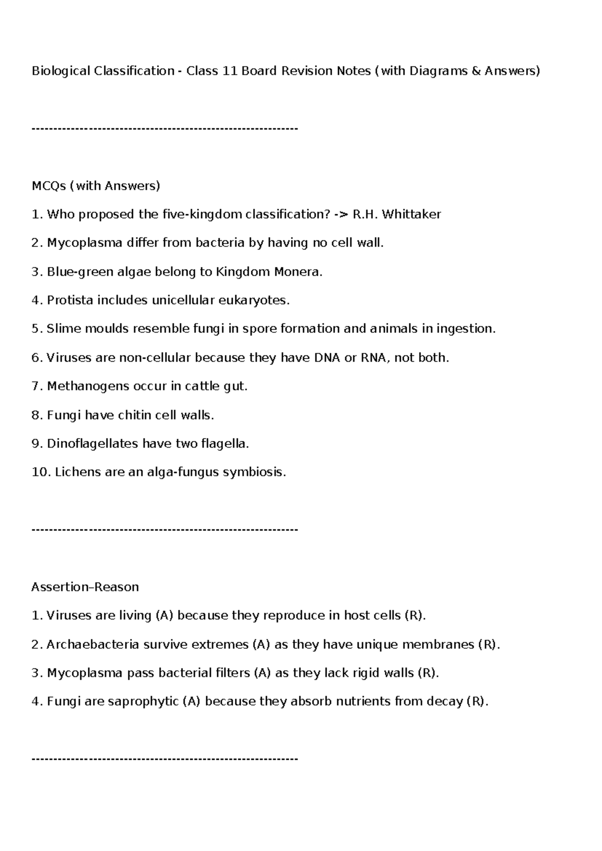 Biological Classification Class 11 Revision Notes with Diagrams & MCQs ...