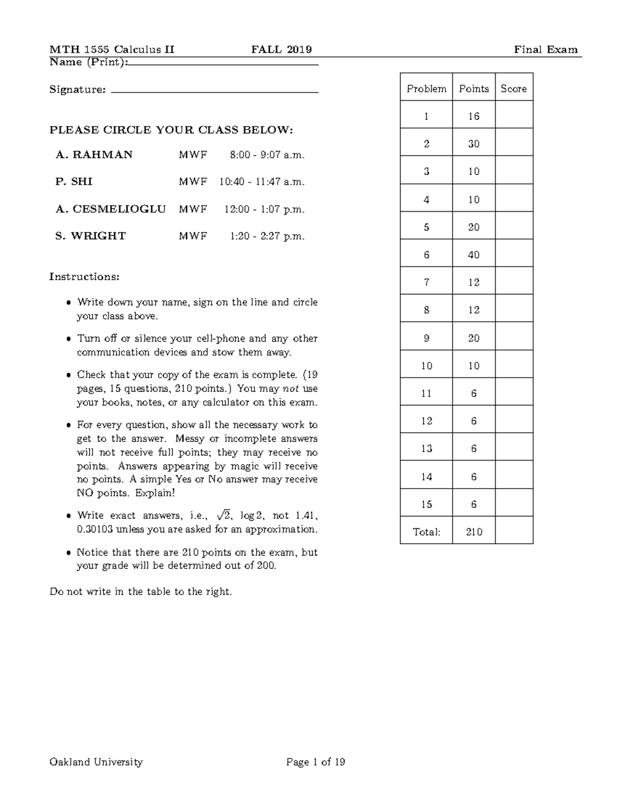 MTH 1555 - Final Exam Study Guide Fall 2019 - Studocu