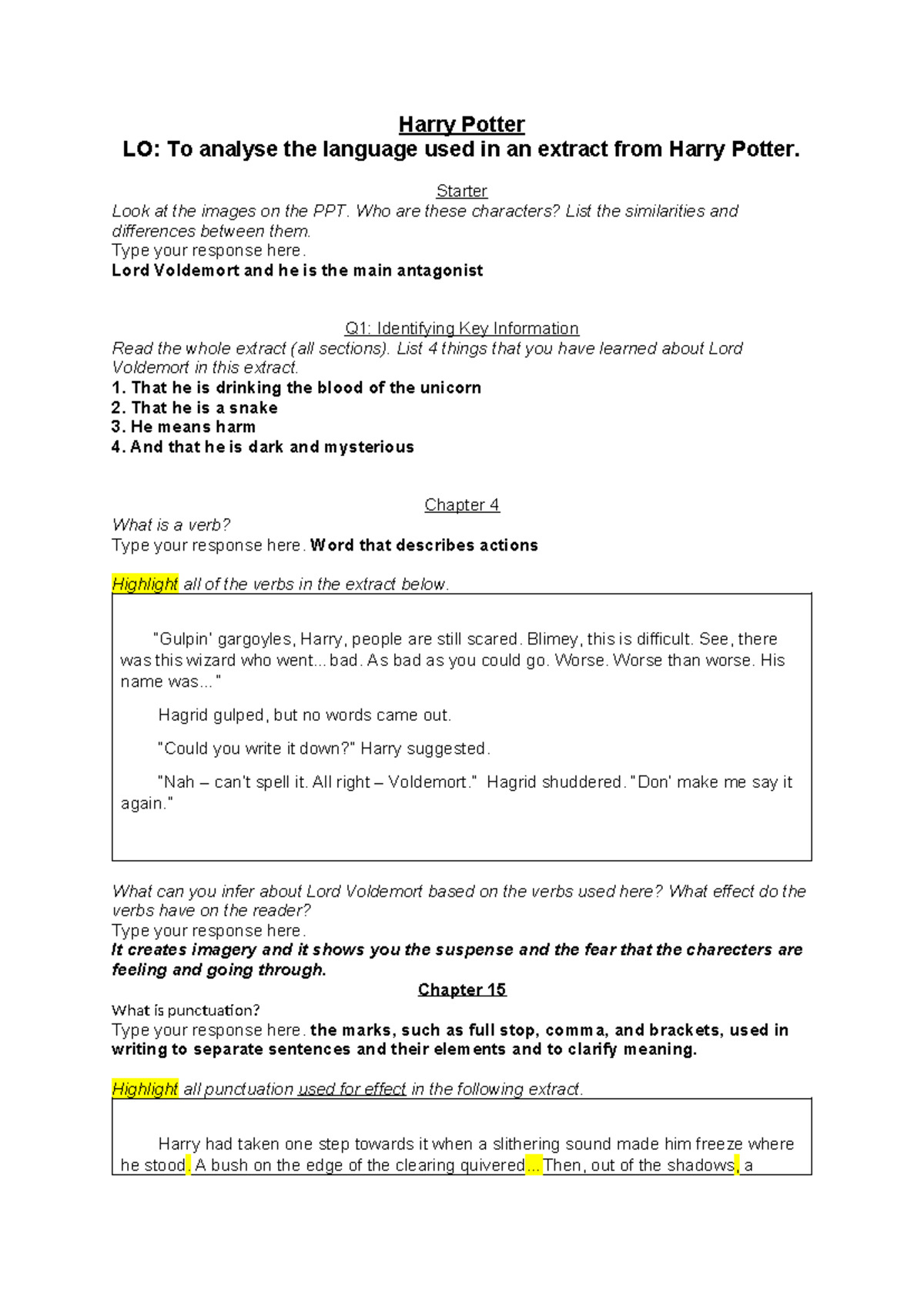 Harry Potter LO: Analyzing Language & Characterization of Voldemort ...