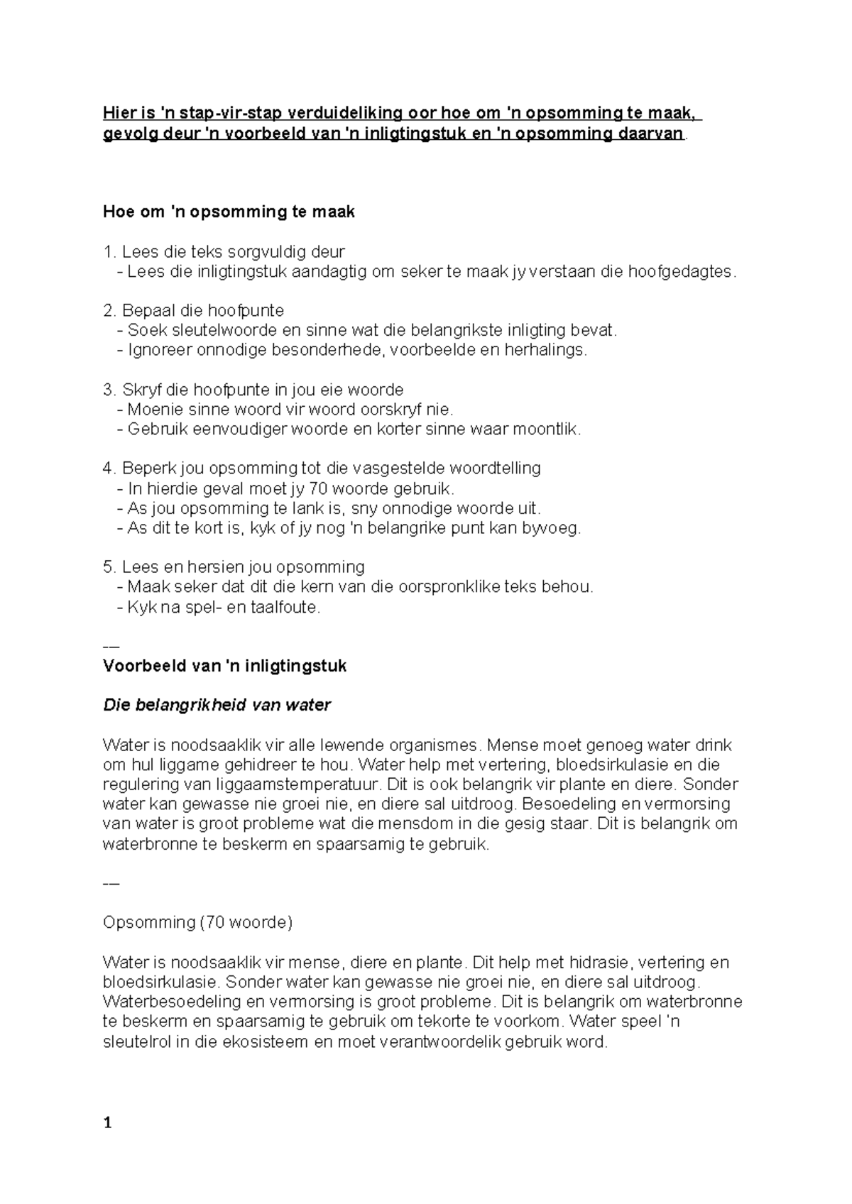 opsomming-van-n-inligtingsteks-die-belangrikheid-van-water-en-lees