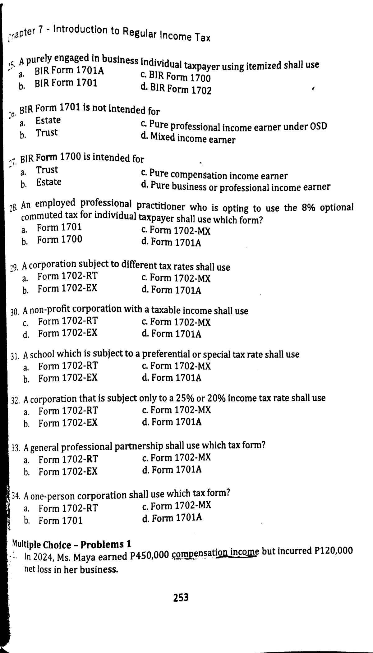 Chapter 7 Problems 1&2 - Income Tax - inapter 7 Introduction to Regular ...