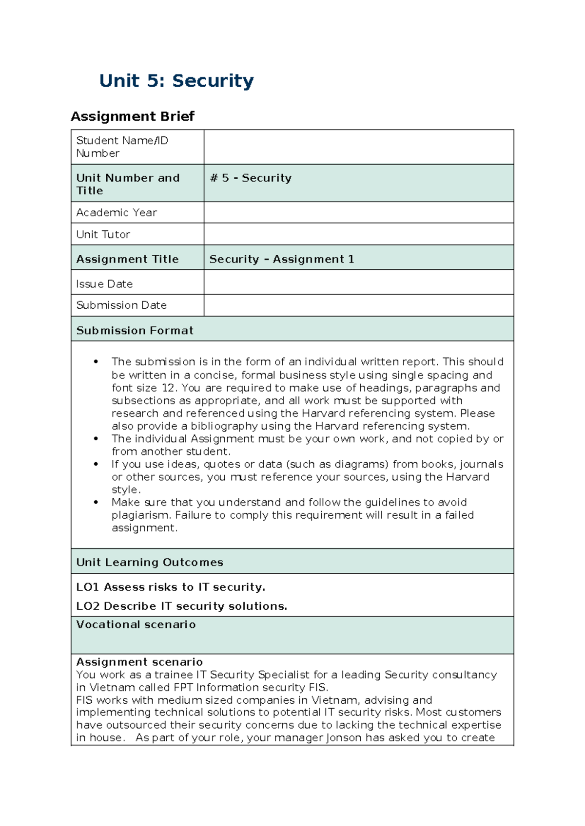 05 Security Assignment Brief 1 Final - Unit 5: Security Assignment ...