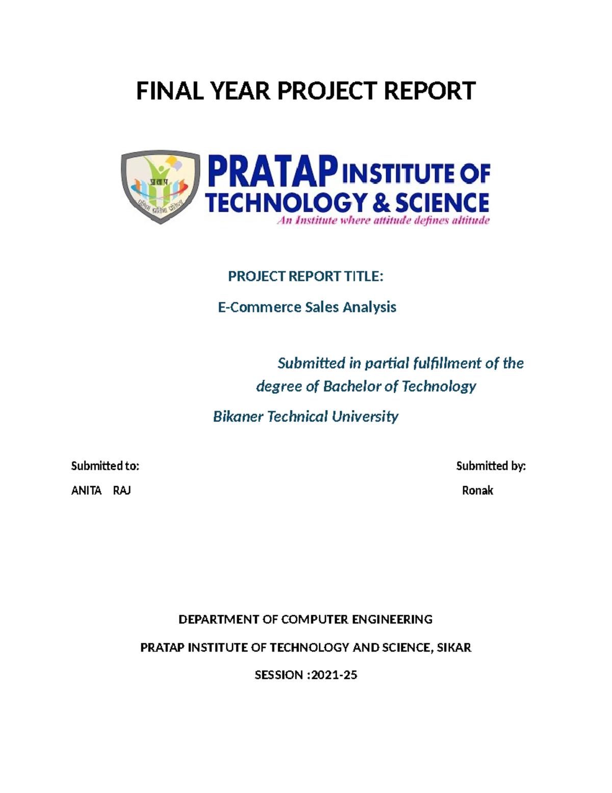 B.Tech Final Year Project Report: Sales Analysis & Trends in E-commerce ...
