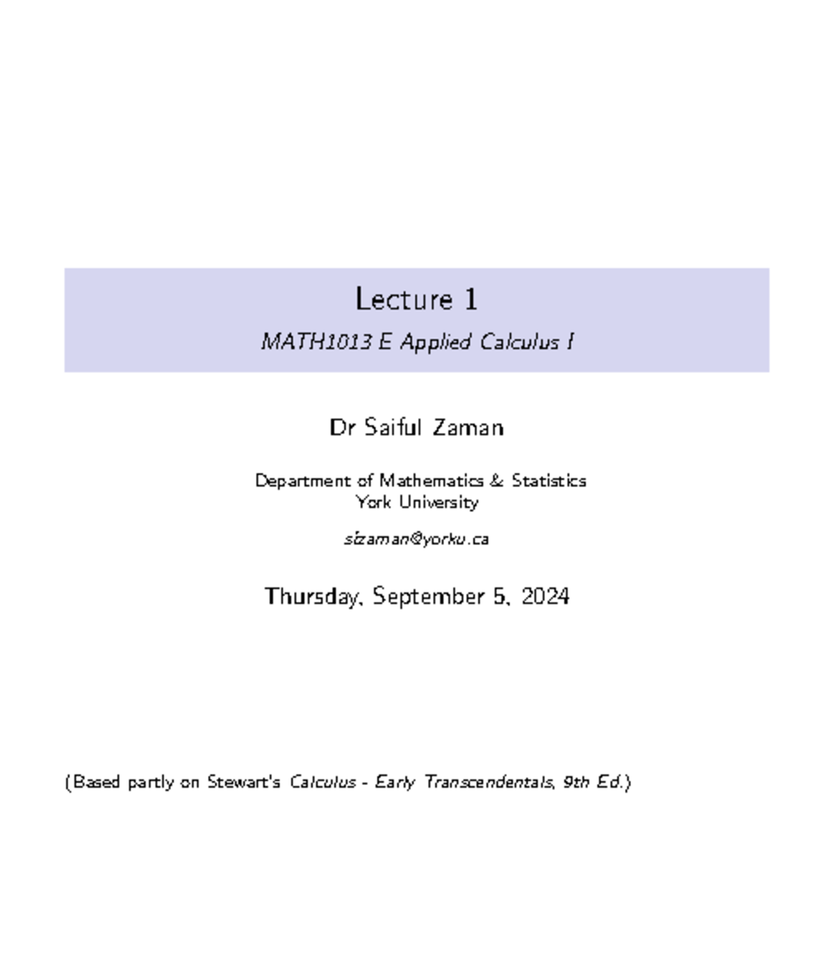 Lecture 1: Functions Overview - MATH1013 E Applied Calculus I - Studocu