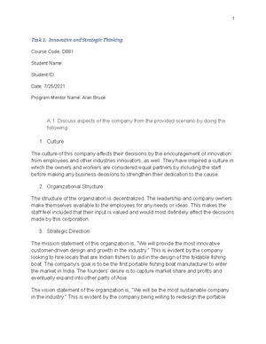 Task 1- D081 final submission - Task 1: Innovative and Strategic ...