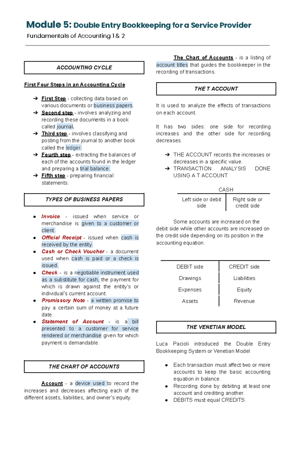 FOA - Module 5: Double Entry Bookkeeping Basics and Accounting Cycle ...