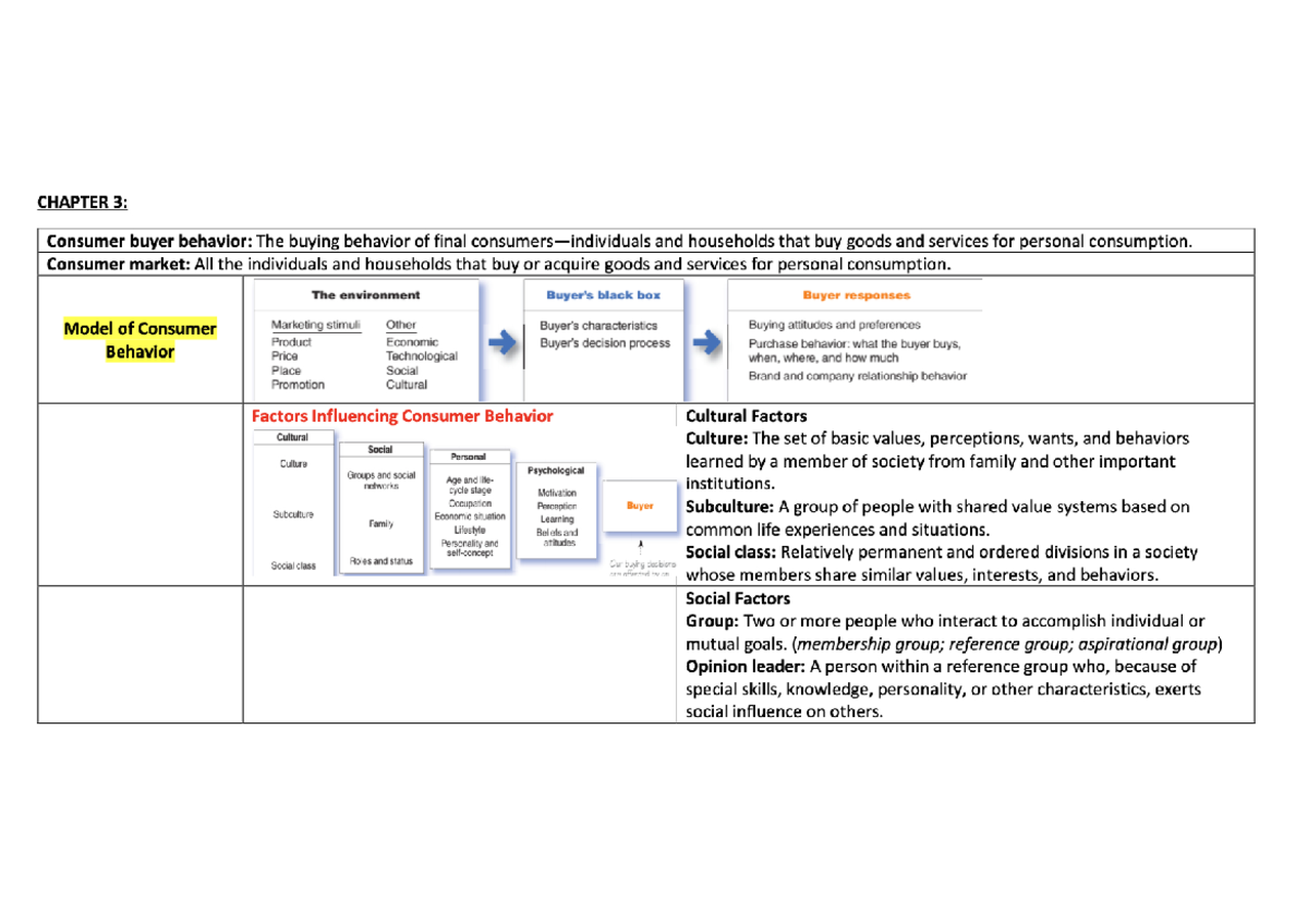 CHAPTER 3: Summary of Consumer Buyer Behavior and Decision Processes ...