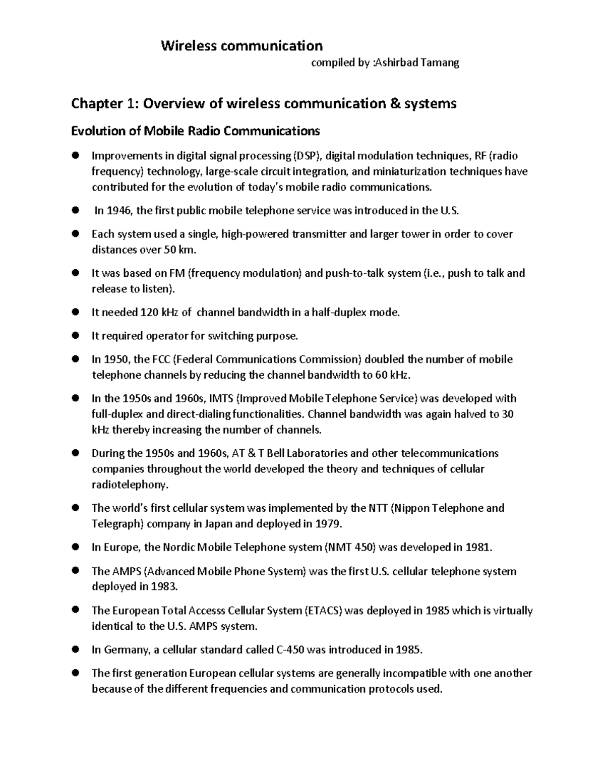 Wireless Communication Systems Overview: Chapter 1 Insights - Studocu