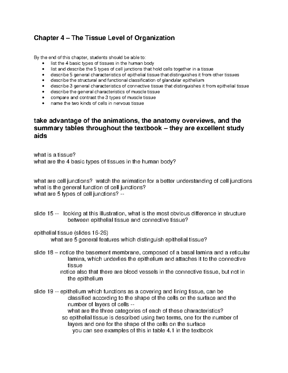 Chapter 4: Tissue Level of Organization - Anatomy Study Notes - Chapter ...
