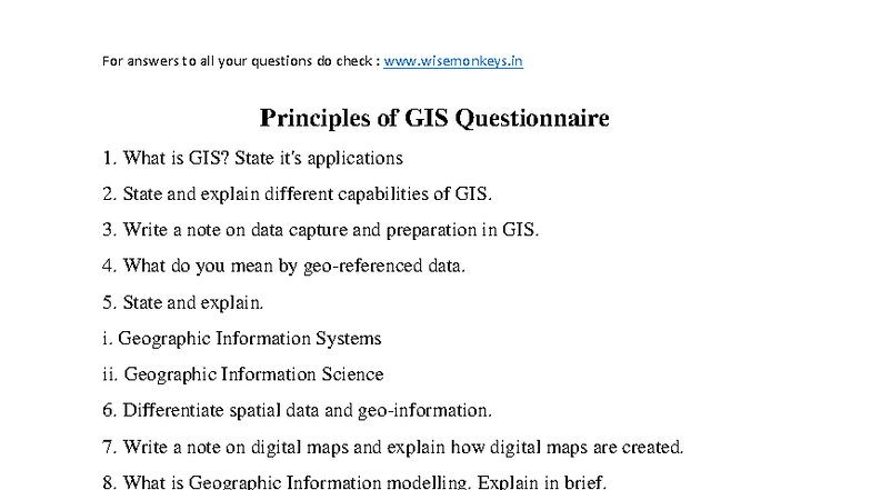 Principles of GIS: Comprehensive Questionnaire for Understanding - Studocu
