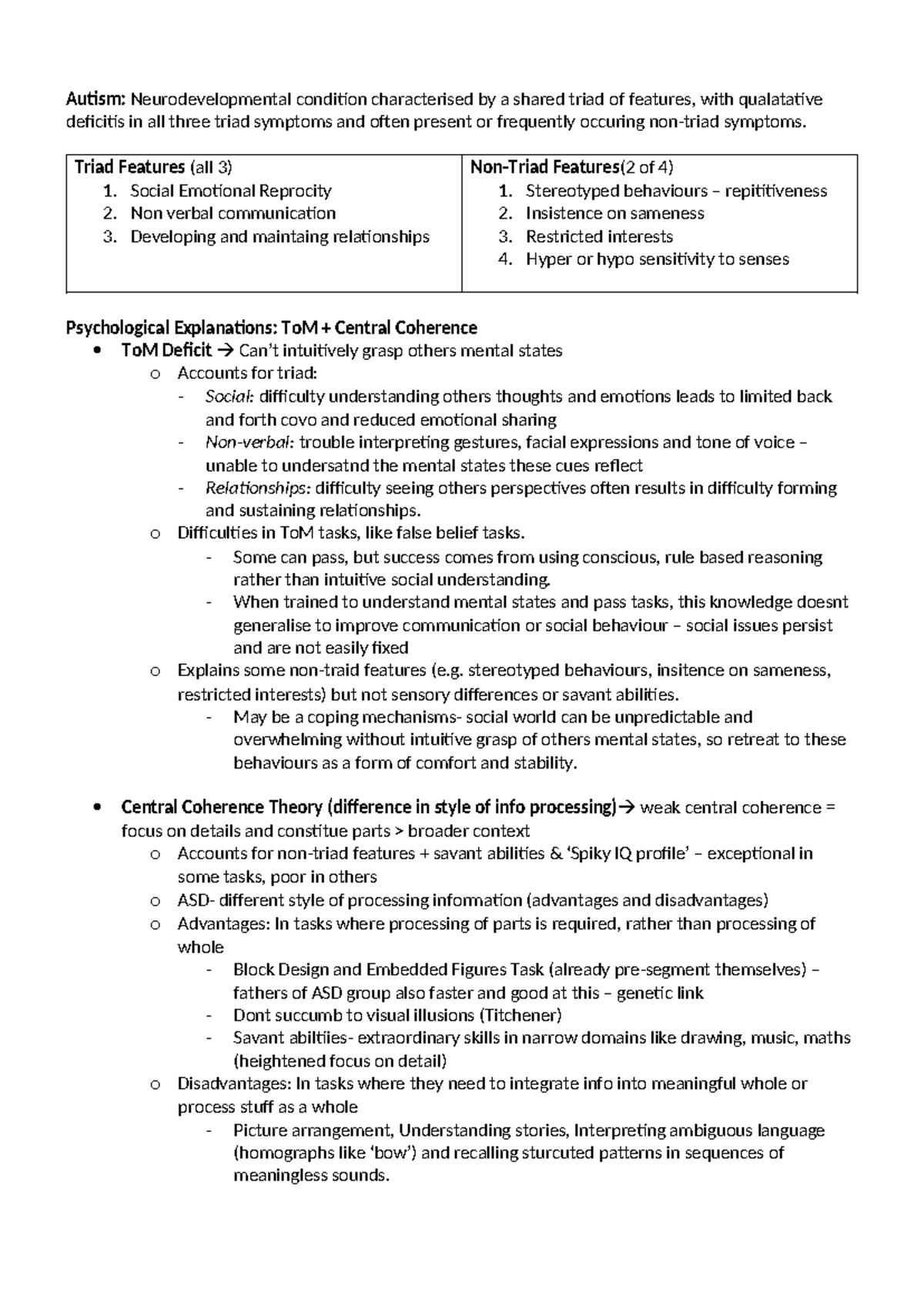 Autism: Final Exam Study Notes on Neurodevelopmental Features and ...