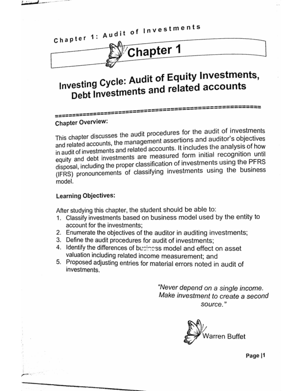 Audit of Investments - Chapter 1 Overview and Key Insights - Studocu