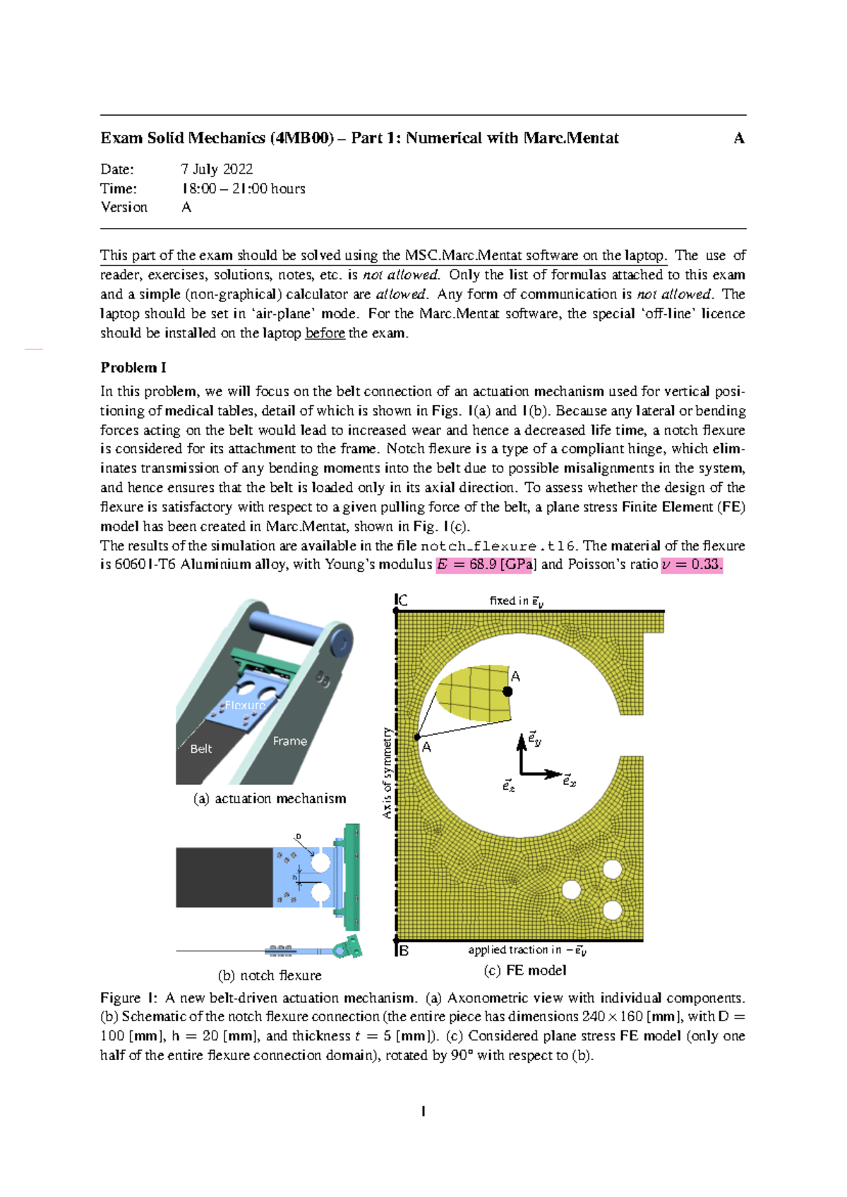 4MB00 - Final Exam - Solid Mechanics - July 2022 - Version A - Studeersnel