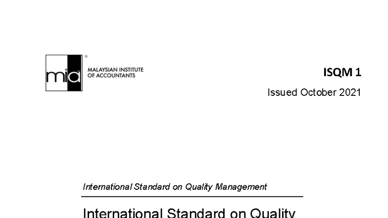 ISQM 1: International Standard on Quality Management for Audit Firms ...