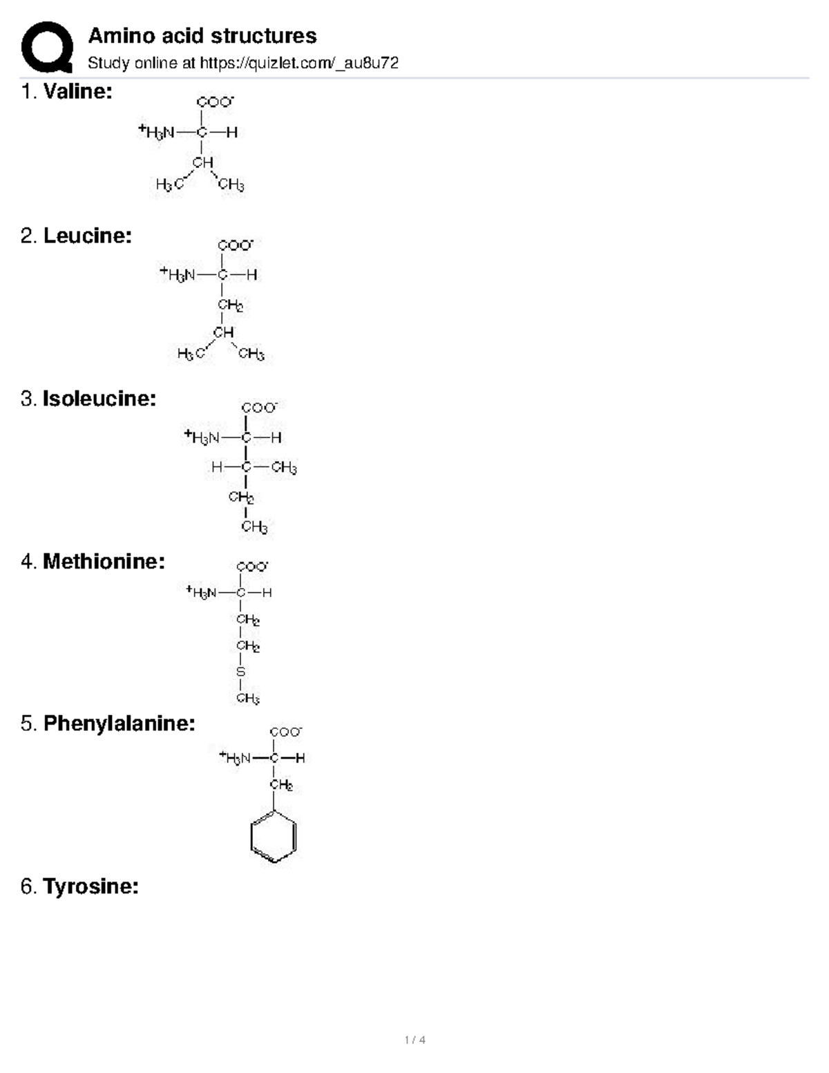 Amino Acid Structures BS Chemistry Study Online At Quizlet au8u 