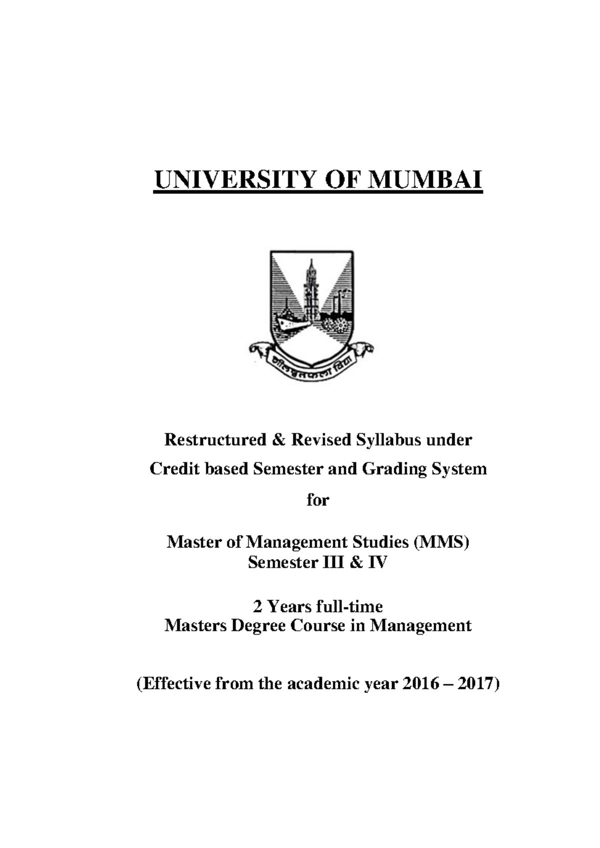 MMS-Sem-III-IV Revised Syllabus for Master of Management Studies - Studocu