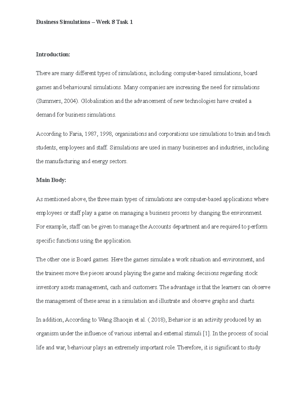 Business Simulations Assignment: Week 8 Task Insights - Studocu