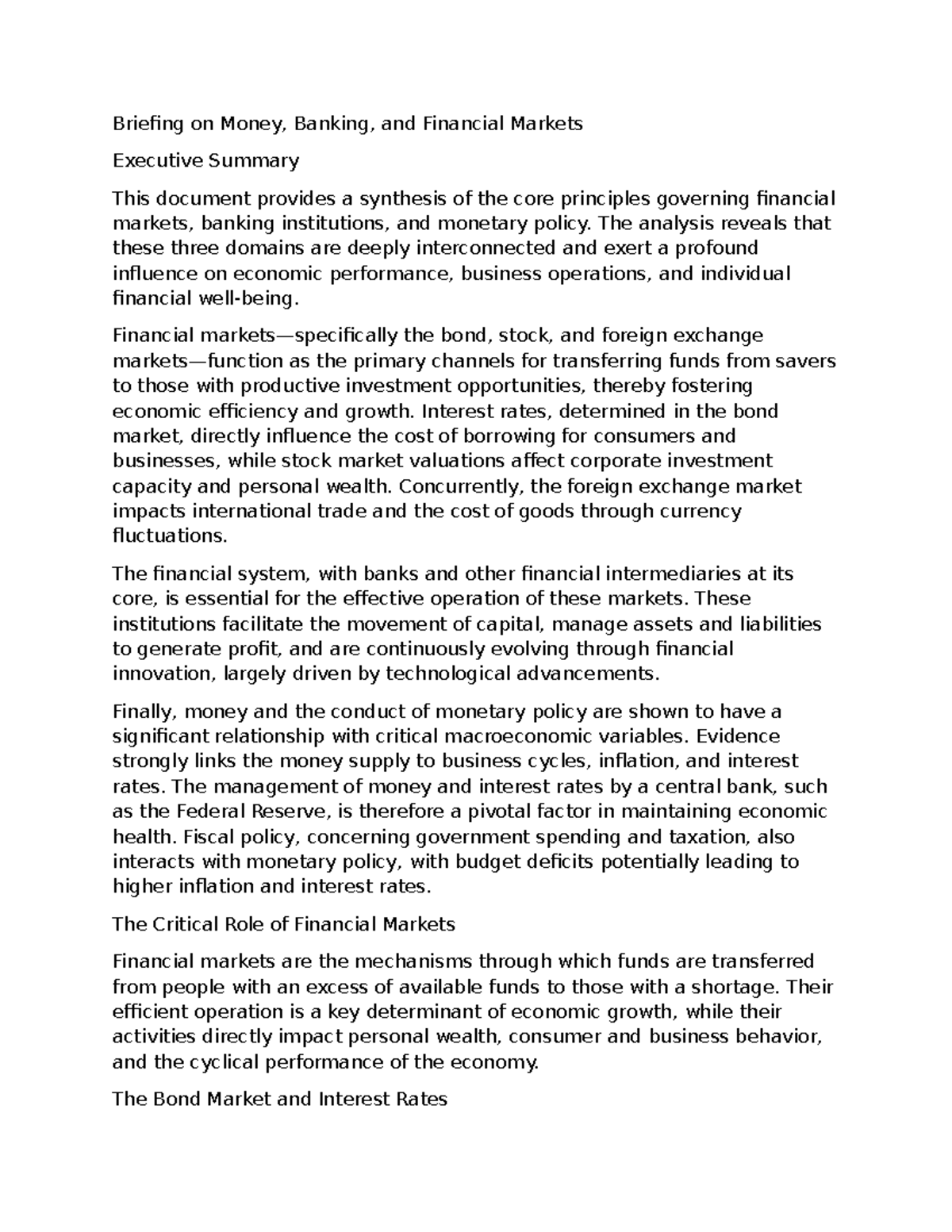 Briefing on Money and Banking - Chapter 1 Overview - Studocu